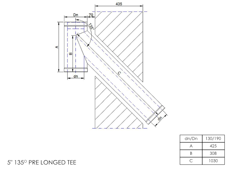 DTW 135 Degree 990mm Pre Longed Tee 5 Inch MB