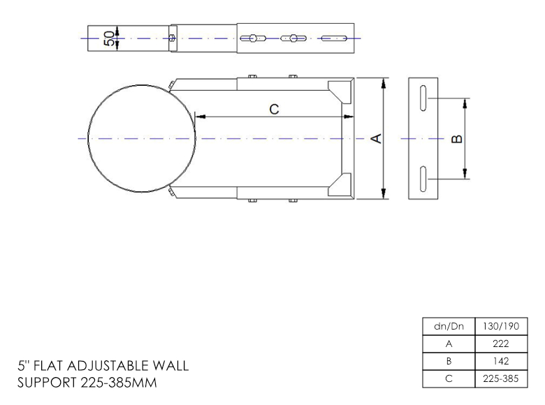 DTW 225 - 385mm Adjustable Wall Bracket 5 Inch SS
