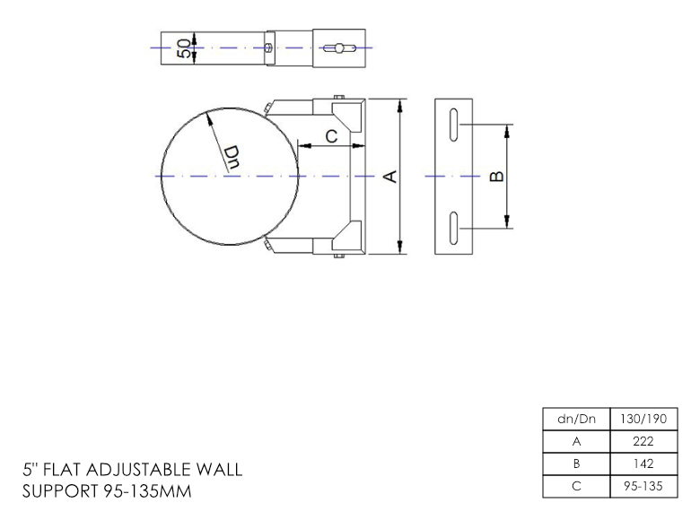 DTW 95 - 135mm Adjustable Wall Bracket 5 Inch MB