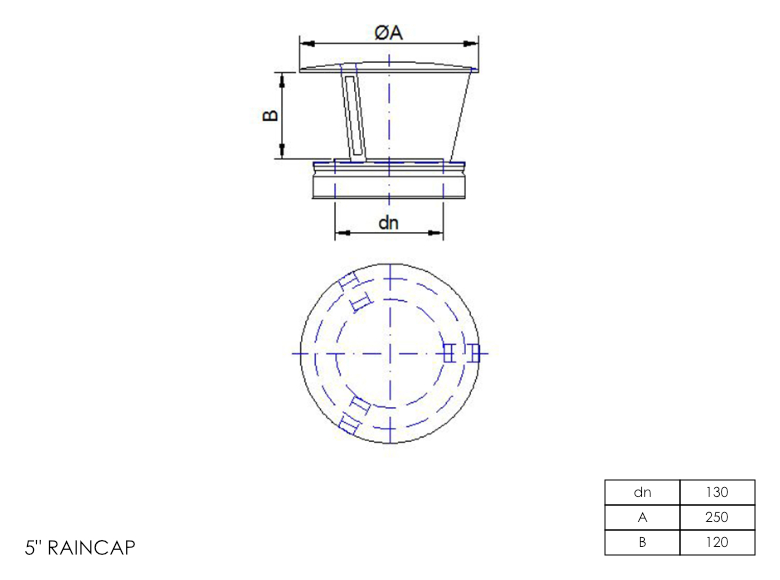 DTW Rain Cap 5 Inch SS
