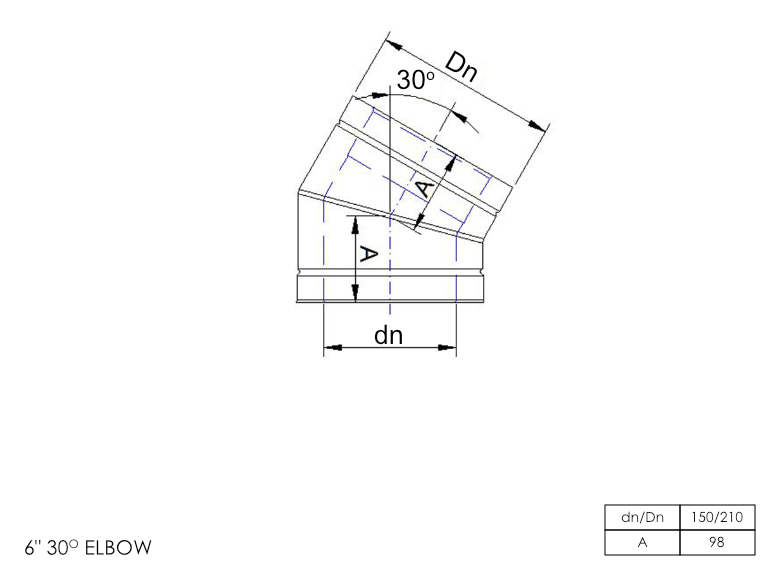 DTW 30 Degree Elbow 6 Inch SS