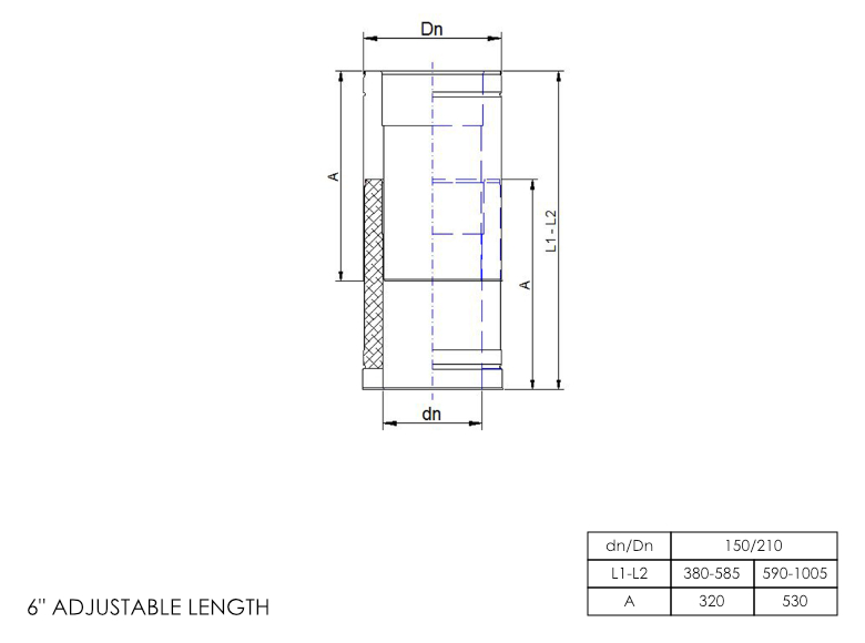 DTW Adjustable Length 380 - 585mm 6 Inch SS