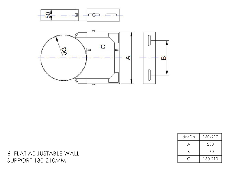 DTW 130 - 210mm Adjustable Wall Bracket 6 Inch MB