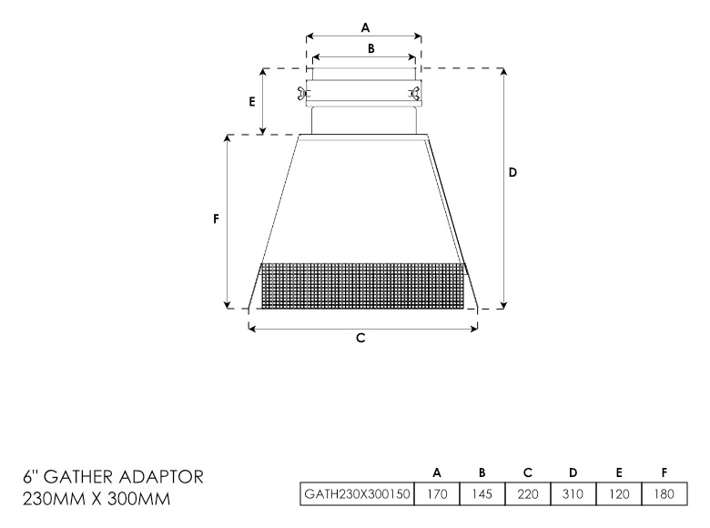 6 Inch Gather Adapter 230mm x 300mm