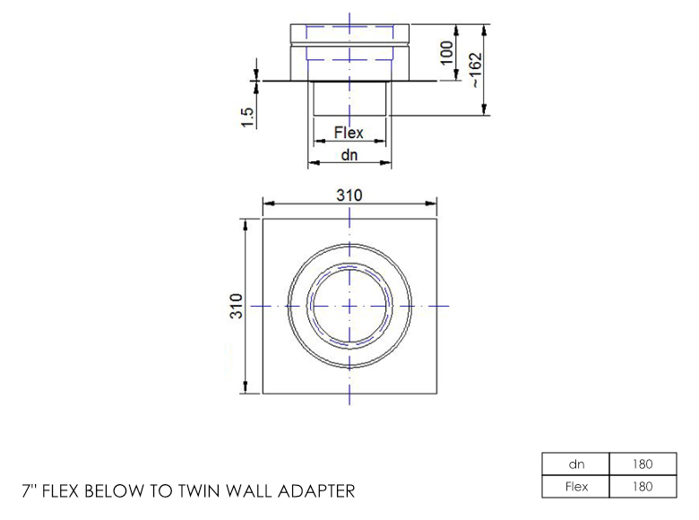 DTW Flex Below to Twin Wall Adapter 7 Inch SS