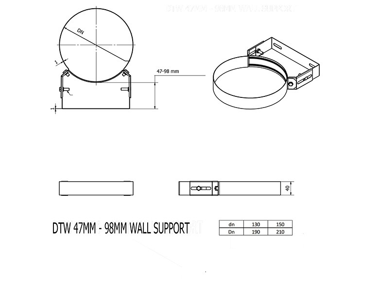 DTW 47 - 98mm Adjustable Wall Bracket 6 Inch SS NEW