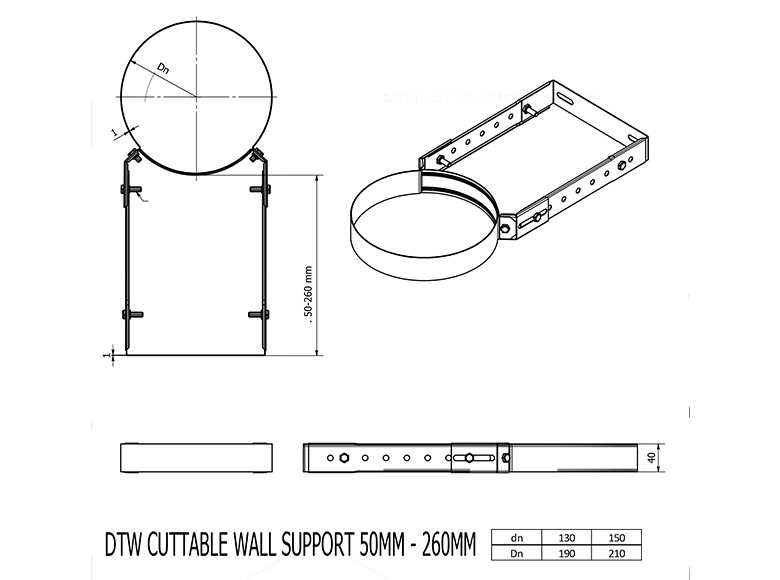 DTW 50 - 260mm Cuttable Wall Bracket 6 Inch MB NEW
