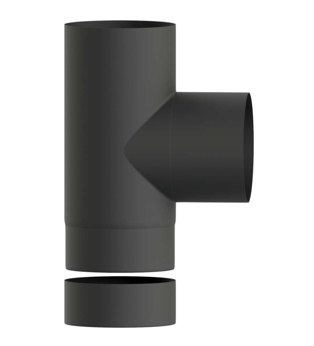 MATT Black 90 Degree T Piece with End Cap 7 Inch (175mm)