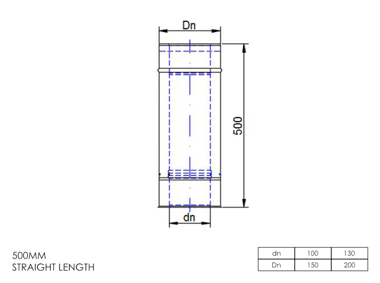 GF 500mm Straight Length 4 Inch SS